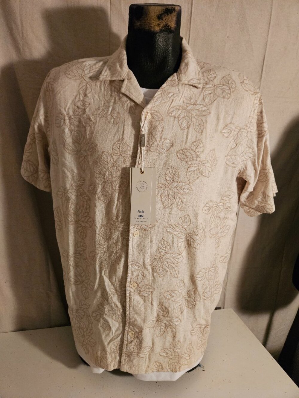 Men's Linen Blend Folk Clothing Brand Hawaiian Style Camp Shirt Size XL NEW